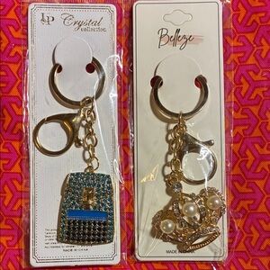 Gold and Blue Keychain Set Crown Backpack Purse Charm New in Packaging